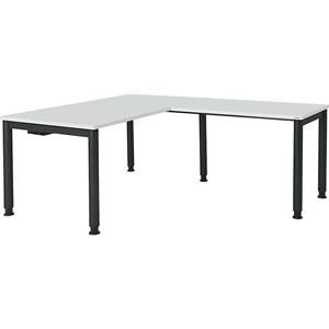 mauser Schrijftafel, aaneengeschakeld, voetvorm in ronde buis, h x b x d = 680 - 760 x 1600 x 800 mm, hoekaanzet rechts, blad lichtgrijs, onderstel antracietgrijs