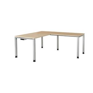 mauser Bureautafel, aaneengeschakeld, voet van vierkante / rechthoekige buis, h x b x d = 680 - 760 x 1600 x 800 mm, hoekaanzet rechts (breedte 1000 mm), blad ahornhoutdecor, onderstel aluminiumkleuri