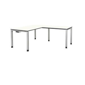 mauser Bureautafel, aaneengeschakeld, voet van vierkante / rechthoekige buis, h x b x d = 680 - 760 x 1600 x 800 mm, hoekaanzet rechts (breedte 1000 mm), blad wit, onderstel aluminiumkleurig
