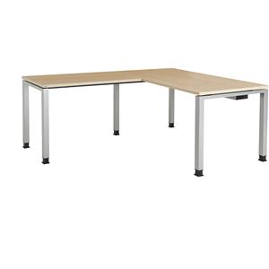 mauser Bureautafel, aaneengeschakeld, voet van vierkante / rechthoekige buis, h x b x d = 680 - 760 x 1600 x 800 mm, hoekaanzet links (breedte 1000 mm), blad ahornhoutdecor, onderstel aluminiumkleurig