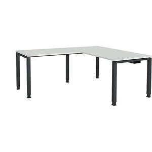 mauser Bureautafel, aaneengeschakeld, voet van vierkante / rechthoekige buis, h x b x d = 680 - 760 x 1600 x 800 mm, hoekaanzet links (breedte 1000 mm), blad lichtgrijs, onderstel antracietgrijs