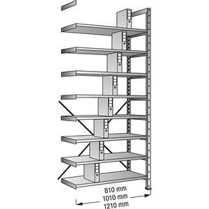 Ordner- und Archiv-Steckregal, verzinkt Höhe 3000 mm, einseitig Boden-BxT 1200 x 300 mm, Anbaufeld