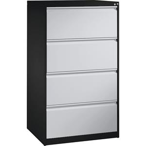 C+P Hangmappenkast ACURADO, 2 rijen, 4 laden, zwartgrijs/blank aluminiumkleurig
