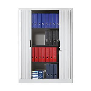 Cp Rollladenschrank mit Horizontal-Jalousie HxBxT 1660 x 1200 x 420 mm, 3 Fachböden, 4 Ordnerhöhen lichtgrau