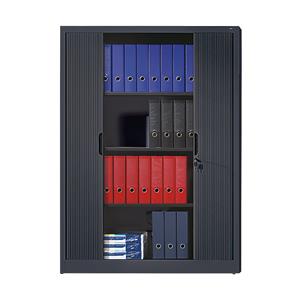 C+P Roldeurkast met horizontale roldeuren, h x b x d = 1660 x 1200 x 420 mm, 3 legborden, 4 ordnerhoogtes, zwartgrijs
