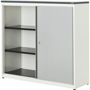 mauser Schuifdeurkast, h x b x d = 1180 x 1200 x 432 mm, kunststof blad, 2 legborden, zuiver wit / blank aluminiumkleurig / wit