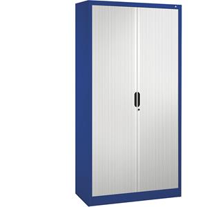 C+P Roldeurkast met horizontale roldeuren, h x b x d = 1980 x 1000 x 420 mm, 4 legborden, 5 ordnerhoogtes, gentiaanblauw / lichtgrijs