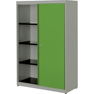 mauser Schuifdeurkast, h x b x d = 1516 x 1000 x 432 mm, stalen blad, 3 legborden, blank aluminiumkleurig / geelgroen / blank aluminiumkleurig
