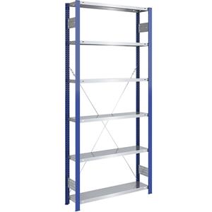 EUROKRAFTpro Magazijn-inhaakstelling, stellingstaander blauw, legbord verzinkt, h x b = 2500 x 1000 mm, basisstelling, diepte 300 mm