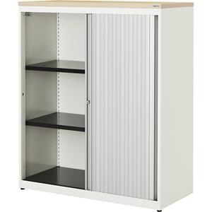 mauser Roldeurkast, h x b x d = 1180 x 1000 x 432 mm, kunststof blad, 2 legborden, zuiver wit / aluminiumkleurig / ahornhoutdecor