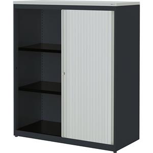 mauser Roldeurkast, h x b x d = 1180 x 1000 x 432 mm, kunststof blad, 2 legborden, antracietgrijs / lichtgrijs / lichtgrijs