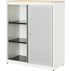 mauser Schuifdeurkast, akoestisch effect, kunststof blad, h x b x d = 1180 x 1000 x 432 mm, 2 legborden, zuiver wit / blank aluminiumkleurig / ahornhoutdecor