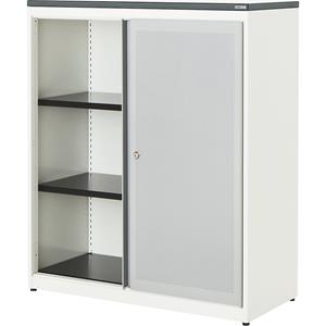 mauser Schuifdeurkast, akoestisch effect, kunststof blad, h x b x d = 1180 x 1000 x 432 mm, 2 legborden, zuiver wit / blank aluminiumkleurig / wit