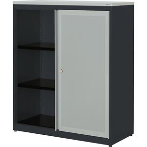 mauser Schuifdeurkast, akoestisch effect, kunststof blad, h x b x d = 1180 x 1000 x 432 mm, 2 legborden, antracietgrijs / lichtgrijs / lichtgrijs