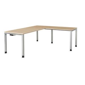mauser Bureautafel, aaneengeschakeld, voet van vierkante / rechthoekige buis, h x b x d = 680 - 760 x 1800 x 800 mm, hoekaanzet rechts (breedte 1000 mm), blad ahornhoutdecor, onderstel aluminiumkleuri