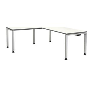 mauser Bureautafel, aaneengeschakeld, voet van vierkante / rechthoekige buis, h x b x d = 680 - 760 x 1800 x 800 mm, hoekaanzet links (breedte 1000 mm), blad wit, onderstel aluminiumkleurig