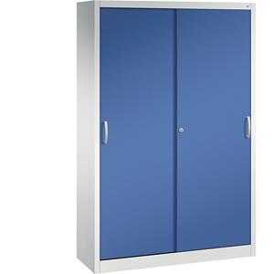 C+P ACURADO schuifdeurkast, 4 legborden, h x b x d = 1950 x 1200 x 400 mm, lichtgrijs/gentiaanblauw