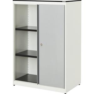 mauser Schuifdeurkast, h x b x d = 1168 x 800 x 432 mm, blad met massieve kern, 2 legborden, zuiver wit / blank aluminiumkleurig / wit