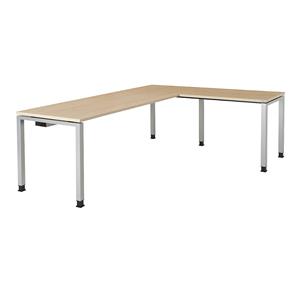 mauser Bureautafel, aaneengeschakeld, voet van vierkante / rechthoekige buis, h x b x d = 680 - 760 x 2000 x 800 mm, hoekaanzet rechts (breedte 1000 mm), blad ahornhoutdecor, onderstel aluminiumkleuri