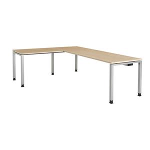 mauser Bureautafel, aaneengeschakeld, voet van vierkante / rechthoekige buis, h x b x d = 680 - 760 x 2000 x 800 mm, hoekaanzet links (breedte 1000 mm), blad ahornhoutdecor, onderstel aluminiumkleurig