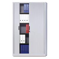 Cp Rollladenschrank mit Horizontal-Jalousie HxBxT 1980 x 1200 x 420 mm, 4 Fachböden, 5 Ordnerhöhen weißaluminium