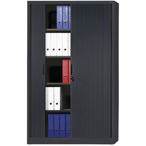 C+P Roldeurkast met horizontale roldeuren, h x b x d = 1980 x 1200 x 420 mm, 4 legborden, 5 ordnerhoogtes, zwartgrijs