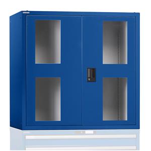 Lista Aufsatzschrank mit Flügeltüren mit Sichtfenster-Türen HxBxT 1000 x 1023 x 725 mm, enzianblau