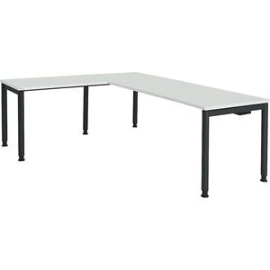 mauser Schrijftafel, aaneengeschakeld, voetvorm in ronde buis, h x b x d = 680 - 760 x 2000 x 800 mm, hoekaanzet links, blad lichtgrijs, onderstel antracietgrijs