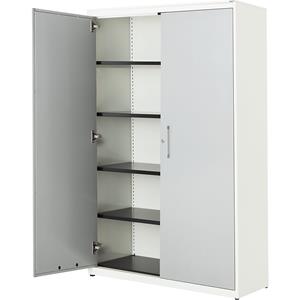 mauser Vleugeldeurkast, h x b = 1956 x 1200 mm, stalen blad, 4 legborden, zuiver wit / blank aluminiumkleurig / zuiver wit
