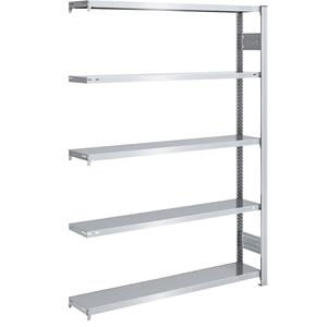 EUROKRAFTpro Magazijn inhaakstelling, verzinkt, h x b = 2000 x 1300 mm, met 5 stalen legborden, aanbouwstelling, vakdraagvermogen 200 kg, diepte 300 mm