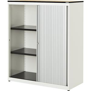 mauser Roldeurkast, h x b x d = 1168 x 800 x 432 mm, blad met massieve kern, 2 legborden, zuiver wit / aluminiumkleurig / ahornhoutdecor