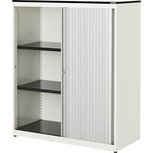 mauser Roldeurkast, h x b x d = 1168 x 800 x 432 mm, blad met massieve kern, 2 legborden, zuiver wit / aluminiumkleurig / wit