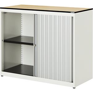 mauser Roldeurkast, h x b x d = 818 x 1000 x 432 mm, blad met massieve kern, 1 legbord, zuiver wit / aluminiumkleurig / ahornhoutdecor