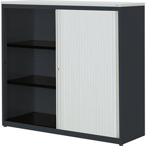 mauser Roldeurkast, h x b x d = 1180 x 1200 x 432 mm, kunststof blad, 2 legborden, antracietgrijs / lichtgrijs / lichtgrijs