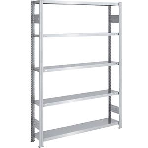 EUROKRAFTpro Magazijn inhaakstelling, verzinkt, h x b = 2000 x 1300 mm, met 5 stalen legborden, basisstelling, vakdraagvermogen 175 kg, diepte 300 mm