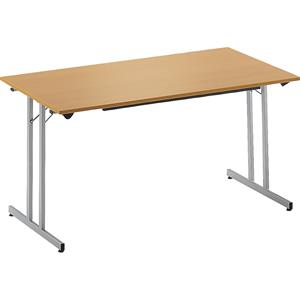 Klapptisch STANDARD Vierkant-Gestell mit Höhenausgleichsschrauben 1200 x 600 mm, Gestell alufarben, Platte Buche-Dekor