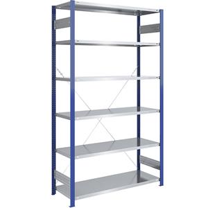 EUROKRAFTpro Magazijn-inhaakstelling, stellingstaander blauw, legbord verzinkt, h x b = 2500 x 1300 mm, basisstelling, diepte 600 mm