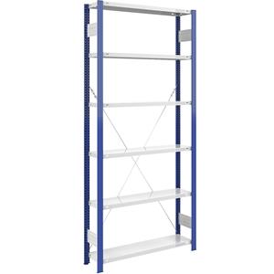 EUROKRAFTpro Magazijn-inhaakstelling, stellingstaander blauw, h x b = 2500 x 1000 mm, legbord lichtgrijs, basisstelling, diepte 300 mm