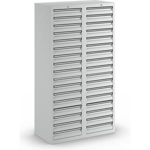 Ladekast, h x b x d = 1800 x 1000 x 500 mm, 34 laden 100 mm dik, kastframe en laden grijs
