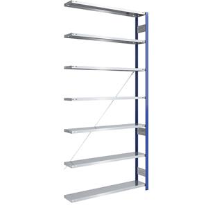 EUROKRAFTpro Magazijn-inhaakstelling, stellingstaander blauw, legbord verzinkt, h x b = 3000 x 1300 mm, aanbouwstelling, diepte 300 mm