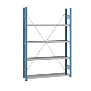 EUROKRAFTpro Legbord-inhaakstelling, blauw / verzinkt, stellinghoogte 2000 mm, legbordbreedte 1215 mm, basisstelling, legborddiepte 350 mm