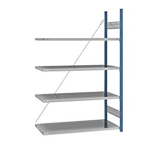 EUROKRAFTpro Legbord-inhaakstelling, blauw / verzinkt, stellinghoogte 2000 mm, legbordbreedte 1215 mm, aanbouwstelling, legborddiepte 650 mm