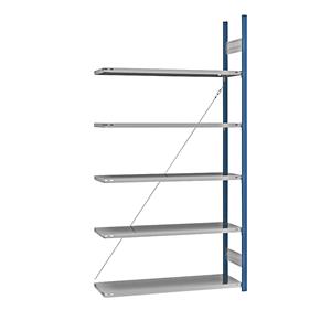 EUROKRAFTpro Legbord-inhaakstelling, blauw / verzinkt, stellinghoogte 2350 mm, legbordbreedte 1215 mm, aanbouwstelling, legborddiepte 450 mm