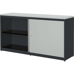 mauser Schuifdeurkast, h x b x d = 830 x 1600 x 432 mm, kunststof blad, 2 x 1 legbord, antracietgrijs / lichtgrijs / lichtgrijs