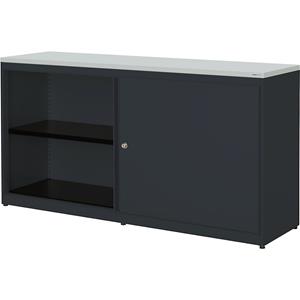 mauser Schuifdeurkast, h x b x d = 830 x 1600 x 432 mm, kunststof blad, 2 x 1 legbord, antracietgrijs / antracietgrijs / lichtgrijs