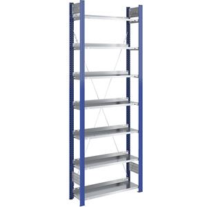 Hofe Ordner-Steckregal einseitig, Höhe 2350 mm BxT 750 x 300 mm, Grundregal, blau / verzinkt