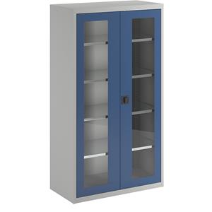 Vleugeldeurkast, met vensterdeuren, 4 legborden, lichtgrijs/gentiaanblauw