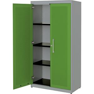 mauser Vleugeldeurkast, akoestisch effect, h x b x d = 1516 x 800 x 432 mm, 3 legborden, blank aluminiumkleurig / geelgroen