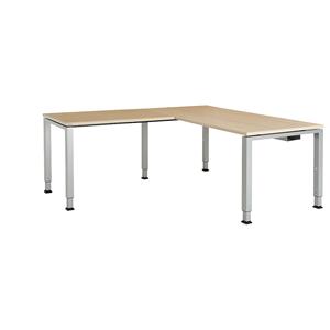 mauser Bureautafel, aaneengeschakeld, voet van vierkante / rechthoekige buis, h x b x d = 650 - 850 x 1600 x 800 mm, hoekaanzet links (breedte 1000 mm), blad ahornhoutdecor, onderstel aluminiumkleurig