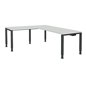mauser Bureautafel, aaneengeschakeld, voet van vierkante / rechthoekige buis, h x b x d = 650 - 850 x 1600 x 800 mm, hoekaanzet links (breedte 1000 mm), blad lichtgrijs, onderstel antracietgrijs
